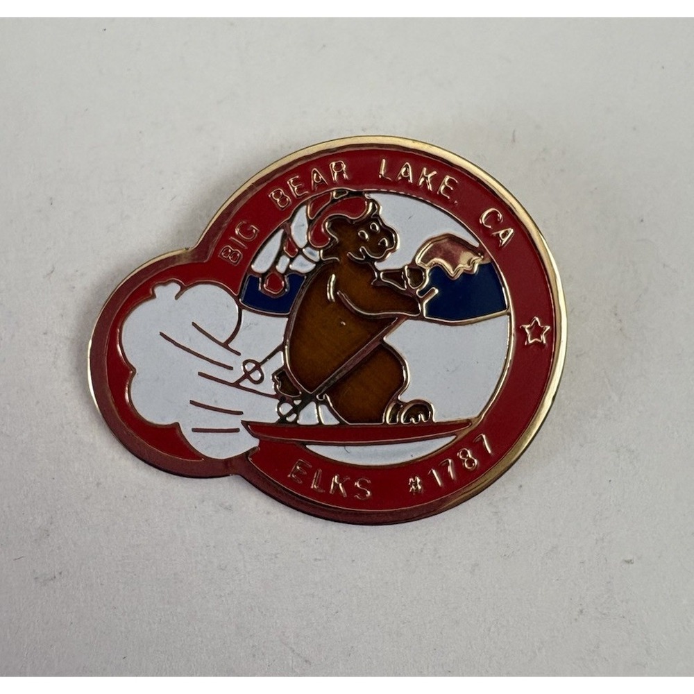 Big Bear Lake California Elks 1787 Bear Skiing Enamel Lapel Pin Pinback Brooch